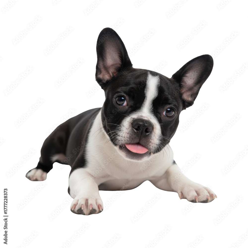 Fototapeta premium Cute French Bulldog Boston Terrier Mix Friends Relaxing