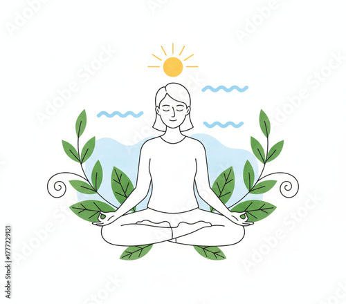 Zen Serenity Woman Meditating in Lotus Position Surrounded by Nature, Embracing Inner Peace