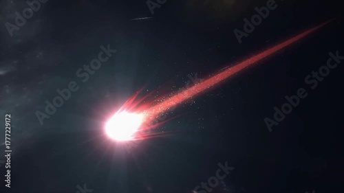 A shining meteor moving through earth's atmosphere.