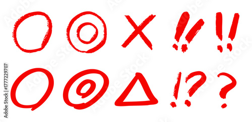 マルバツ、ビックリマークセット赤色　○×　！？