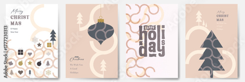 Merry Christmas and happy holidays magazine cover set vector illustration, Xmas cozy holidays greeting card, Christmas festive design element, Christmas party invitation cards, website banner