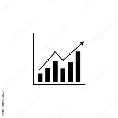 A black and white graphic showing a financial chart with increasing values.