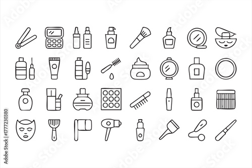 Minimal vector icon pack showing beauty, hygiene, and self-care products