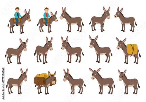 Collection of Adorable Donkey Illustrations for Creative Projects