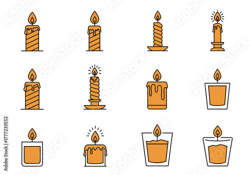 Minimalist Candle Icon Set Warm Light & Serene Illumination