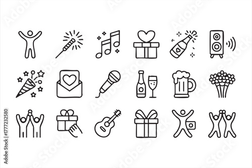 Minimal vector pack featuring gifts, confetti, and drinks for celebration projects