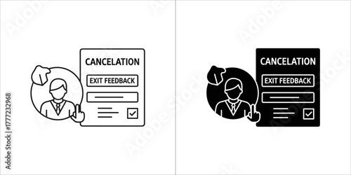 Cancellation and exit feedback icons, representing user decision and feedback process