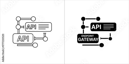 Api endpoint gateway icon, one outline and one filled, showing connection and integration