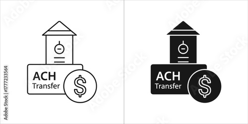 Ach transfer icons with dollar coin, one black and white