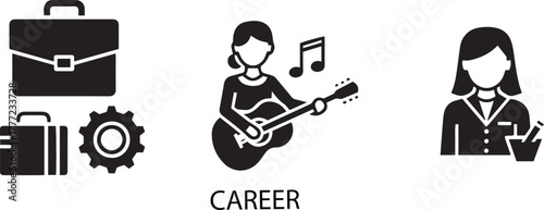 Career icons briefcase gear guitar player and businesswoman Keywords: career, job, work