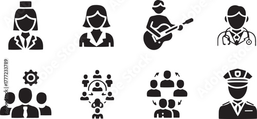 Diverse occupation and team icons profession group