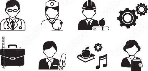 Professions and education icons doctor engineer teacher briefcase