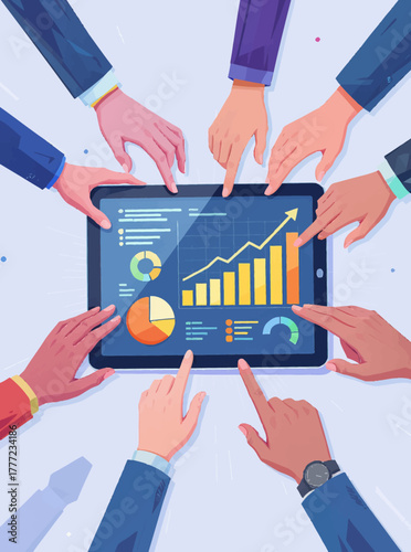 Team Collaboration Analysis of Business Growth on Digital Tablet