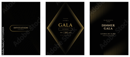 Elegant Black Gold Invitation Templates  Gala, Dinner, 25, 2027