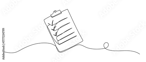 Clipboard one continuous line drawing. Simple hand drawn vector single icon isolated on white background.