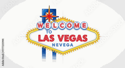 Welcome to Las Vegas sign with a blue pole and a red star.