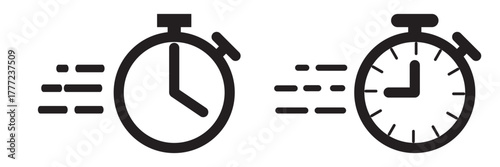 Fast time icon vector simple design, speed time vector icons set. Quick time or deadline icon. Express service symbol. Stopwatch symbol. Countdown timer. 
