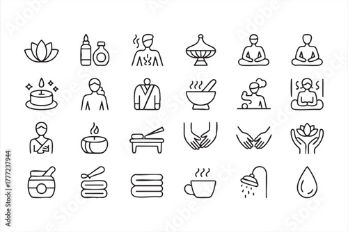 Minimalist vector pack featuring massage, aromatherapy, and meditation icons