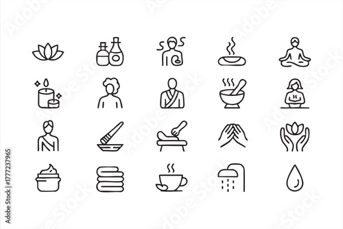 Clean vector wellness and spa treatment icons for calm and mindful design
