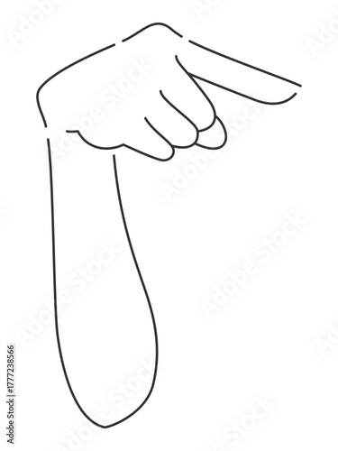 斜め下方向に指差しの手・腕・肘　手の甲側