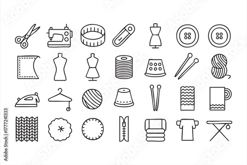 Vector set of black and white icons for handmade and textile projects