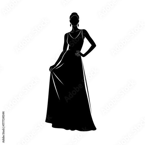 Woman in elegant evening dress silhouette
