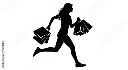 Shopping woman running with bags