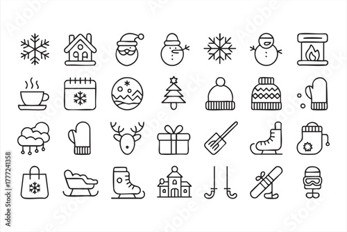 Seasonal celebration icons pack with holiday, snow, and decoration elements