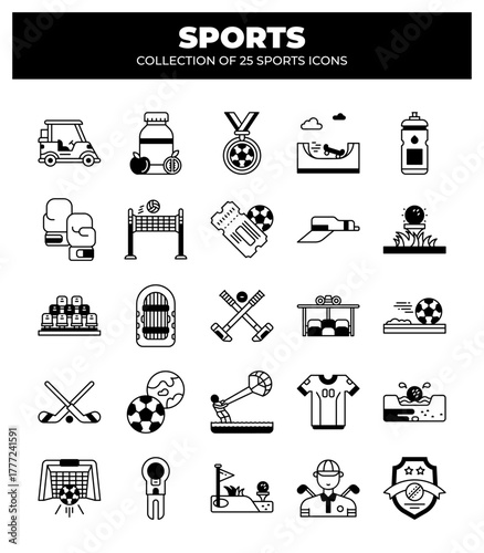 Collection of 25 Sports Icons.  A Visual Guide to Various Sports and Activities