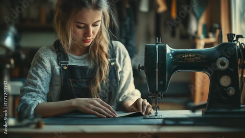 selective focus measuring fabric vintage sewing