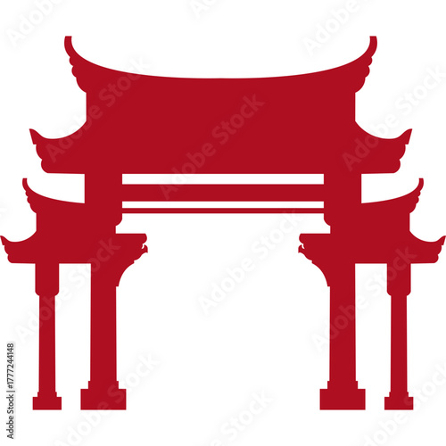 Red Chinese Gate Silhouette