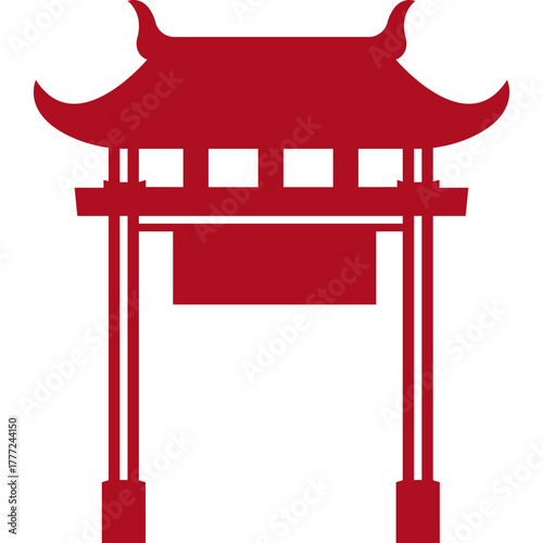 Red Chinese Gate Silhouette