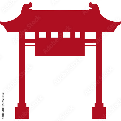 Red Chinese Gate Silhouette