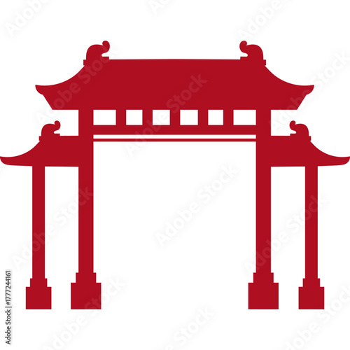 Red Chinese Gate Silhouette