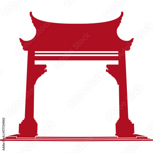 Red Chinese Gate Silhouette
