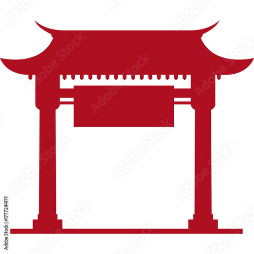 Red Chinese Gate Silhouette