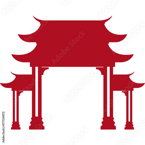 Red Chinese Gate Silhouette