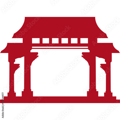 Red Chinese Gate Silhouette