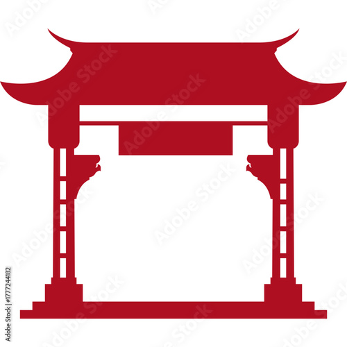 Red Chinese Gate Silhouette