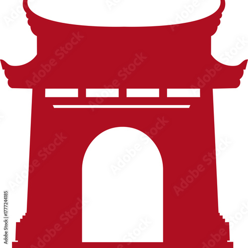Red Chinese Gate Silhouette