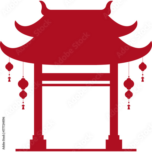 Red Chinese Gate Silhouette