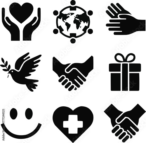 World Kindness Icon Set  Silhouette Symbols of Love, Unity, and Compassion