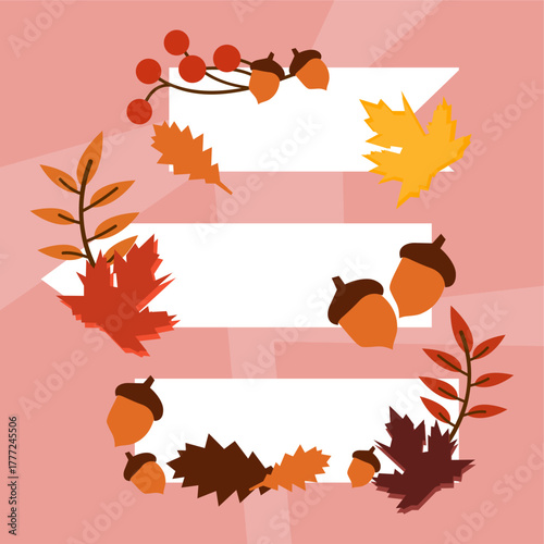 Autumn Leaves and Acorns Banner with Fall Foliage  