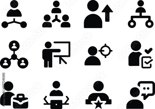 Professional stakeholder icon set in bold line style, perfect for business and management use.