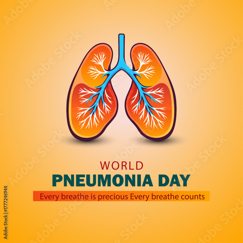 World Pneumonia Day Awareness Poster – Human Lungs Illustration on Orange Background