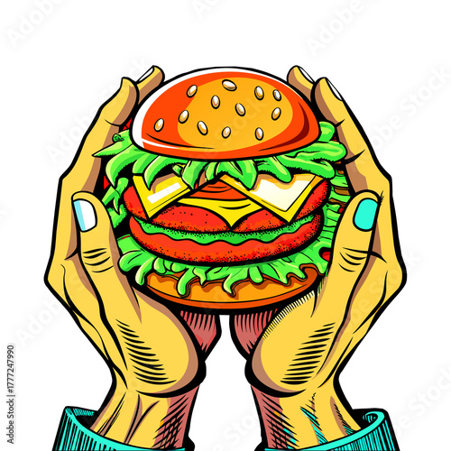 Cheeseburger fast food cartoon vector illustration for menu design