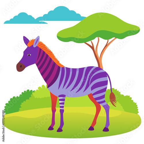 Cute cartoon zebra vector illustration isolated on white grass background for safari wildlife art