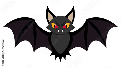 Cute black cartoon bat vector illustration flying on Halloween night