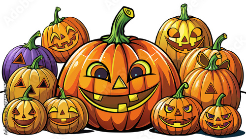 Vector illustration of a smiling jack-o-lantern for a spooky Halloween decoration in orange and black