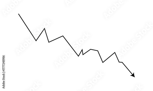 Black jagged line graph showing a downward trend isolated on transparent background .Vector illustration EPS 10 .